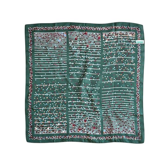 Vintage Twill Acetate Geometric Lines Dots Square Scarf 23” Green - Picture 2 of 3